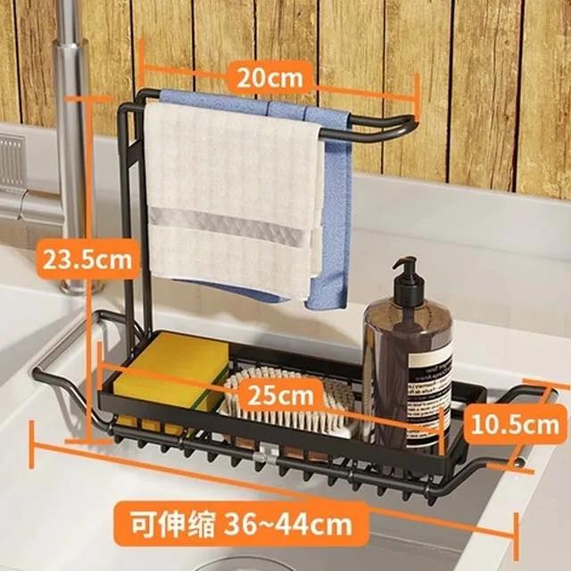 Telescopic Sink Shelf Adjustable Kitchen Soap Sponge Rag Brush Holder Stainless Steel Sink Drain StorageRack Sink Storage Basket