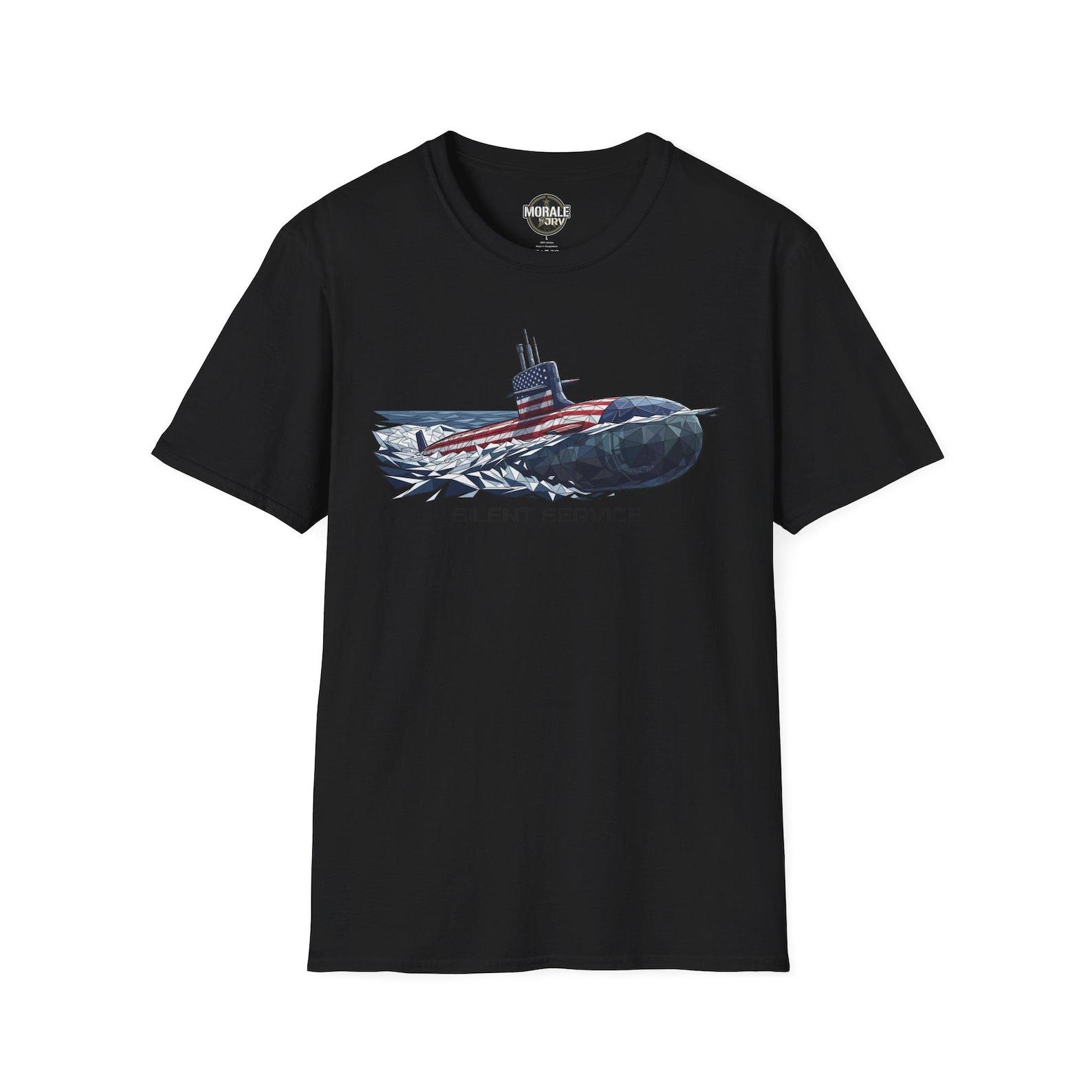 Submarine American Flag T-Shirt | Silent Service Navy Submarine Tee | Veteran Gift L