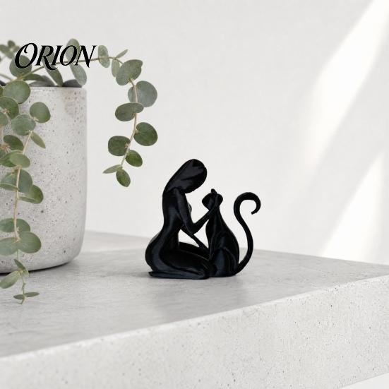 Sculpture 3D Printed Sculpture, One-Piece Molding Desktop Figure, Abstract Stable Decor Woman Cat Art Ornament for Home Gift Minimalist
