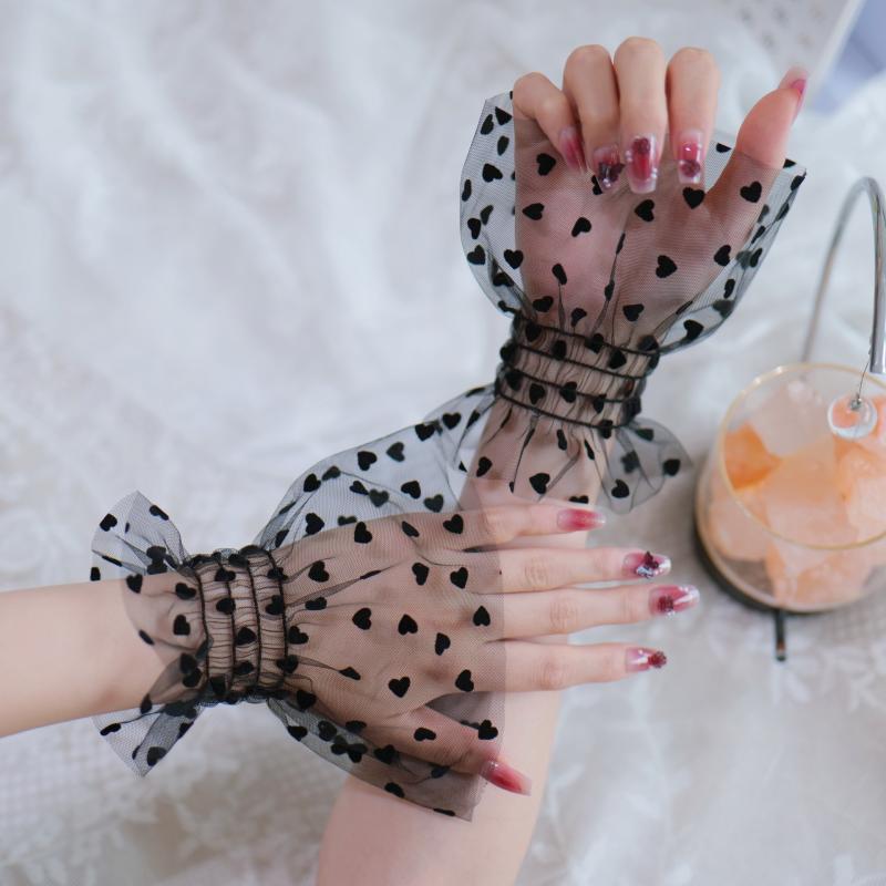 Nail Art Heart Tulle Photo Glove Fake Pleated Cuff Manicure Photography Props Nail Tips Display Sleeve Fashion Accessory