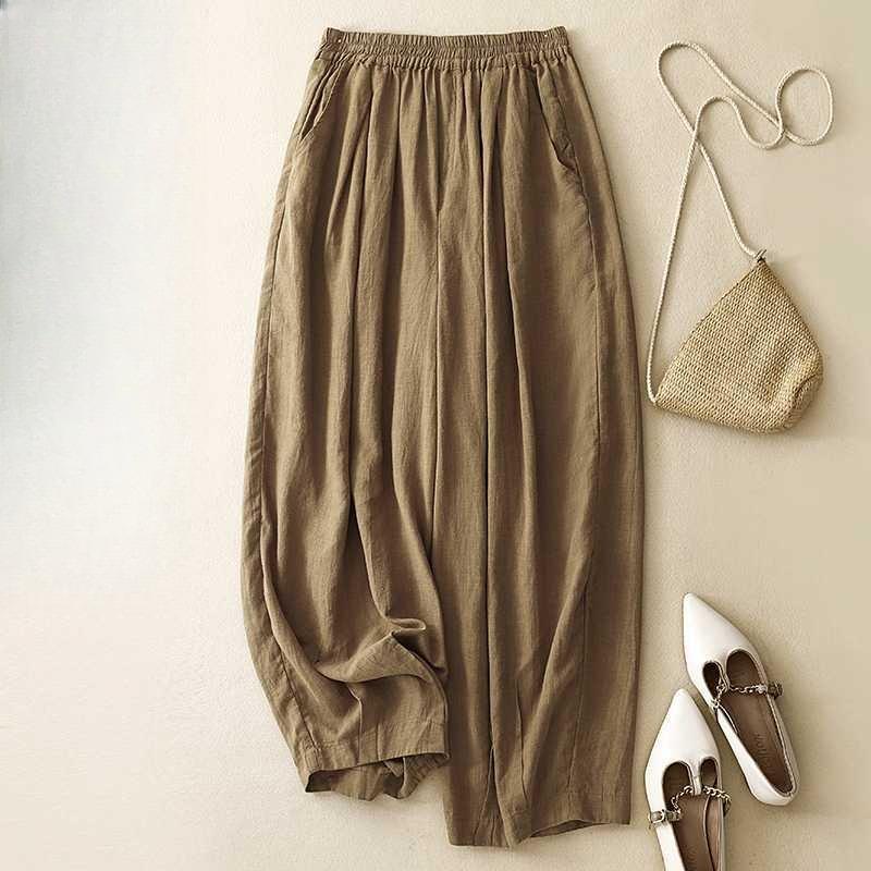 

Хлопковые и льняные брюки, женские летние свободные брюки L хаки