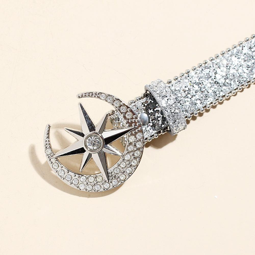Rhinestone Snap Buckle Belt Women'S Style Belt Decoration Personality Sequined Jeans Belt Design