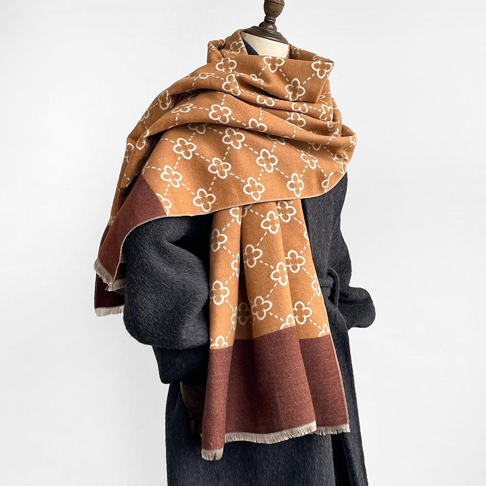 New simple high-speed jacquard machine strip imitation cashmere scarf women's short fringed premium gray shawl