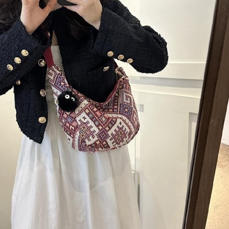 Ethnic Canvas Dumpling Bag for Daily Outings Crossbody Bags Shoulder Handbag