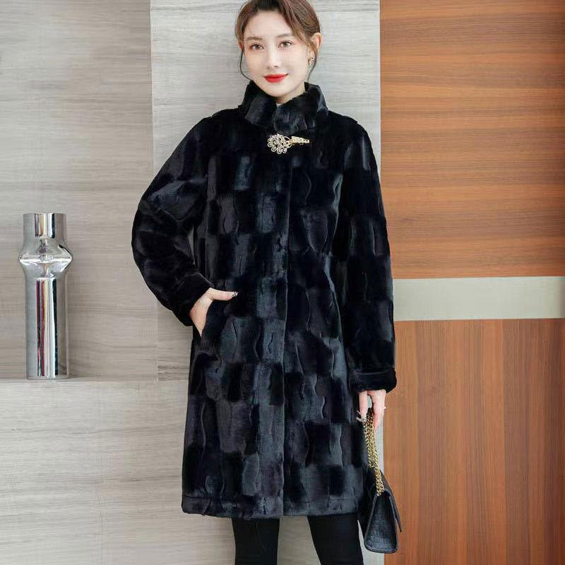 

Меховая шуба для мамы со встроенным воротником-стойкой, модное женское норковое пальто принцессы из норки среднего и старшего возраста XXXXXL