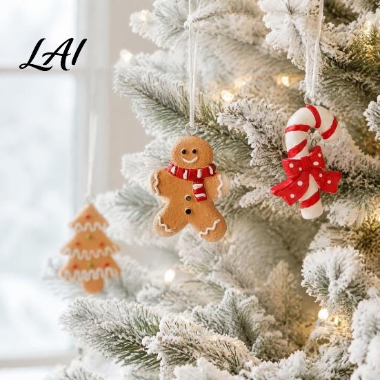 Durable Resin Holiday Ornaments 4 Pcs Gingerbread Christmas Ornaments Candy Cane Tree Lollipop Tree Decorations Man Xmas Hanging Decoration