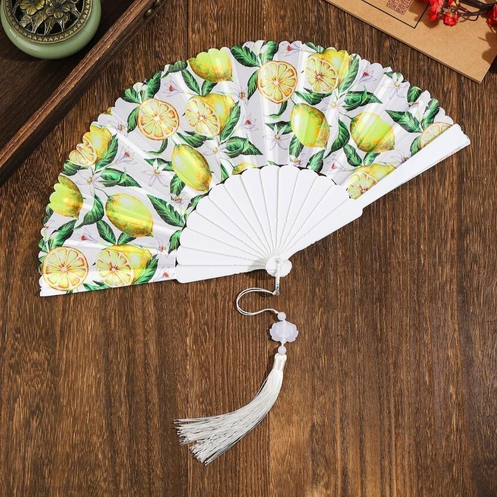 Ventilateur à main pliant design cerise motif fruité Ventilateur rafraîchissant Cadeau Ventilateur à pompon en tissu Femmes