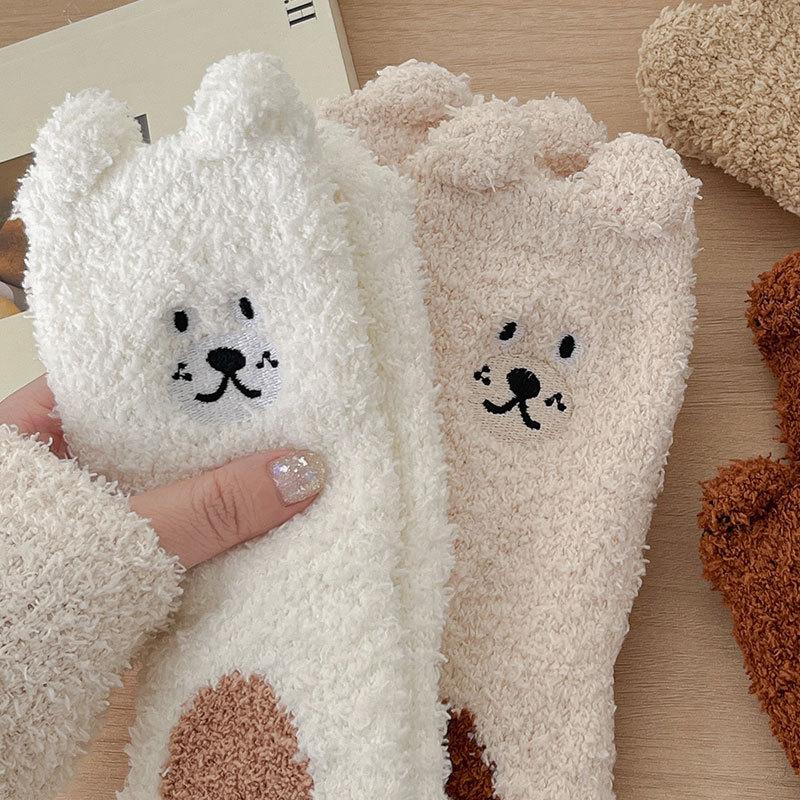 Coral Fleece Socks for Girls, Cute Plush Sleeping Socks for Autumn and Winter, Thickened Warm Thick Socks, Home Floor Socks for Winter