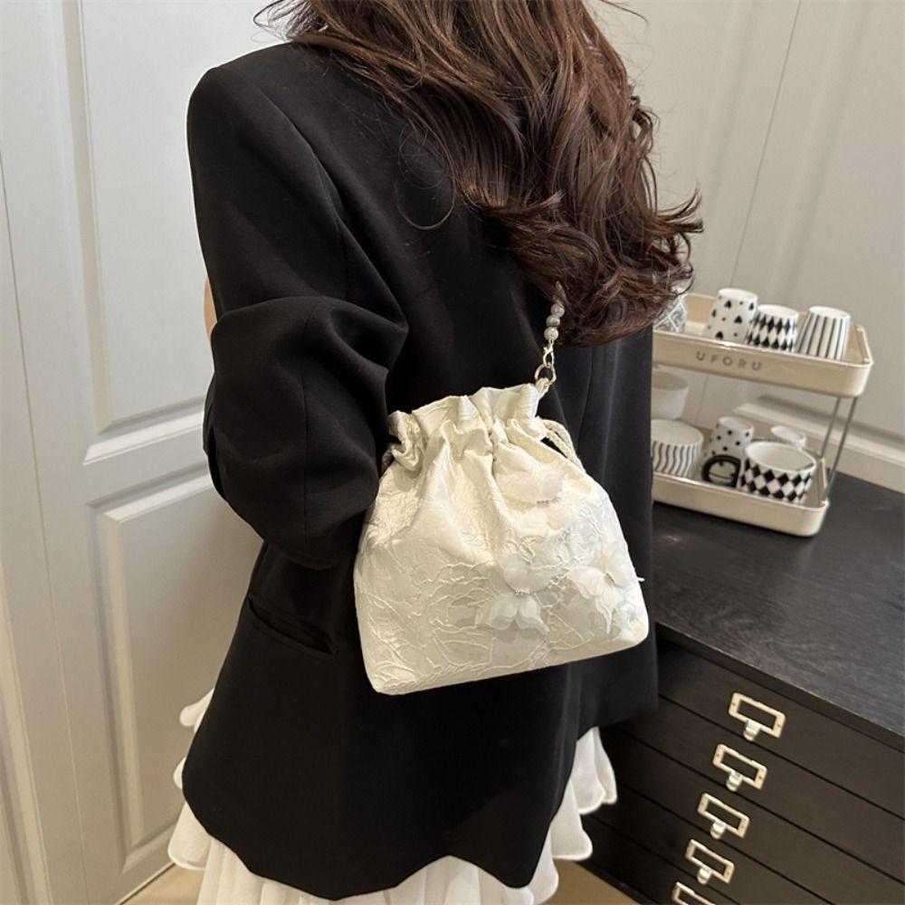 Flower Embroidery Drawstring Bucket Bag Butterfly Hanfu Shoulder Bag  Ladies/Girls