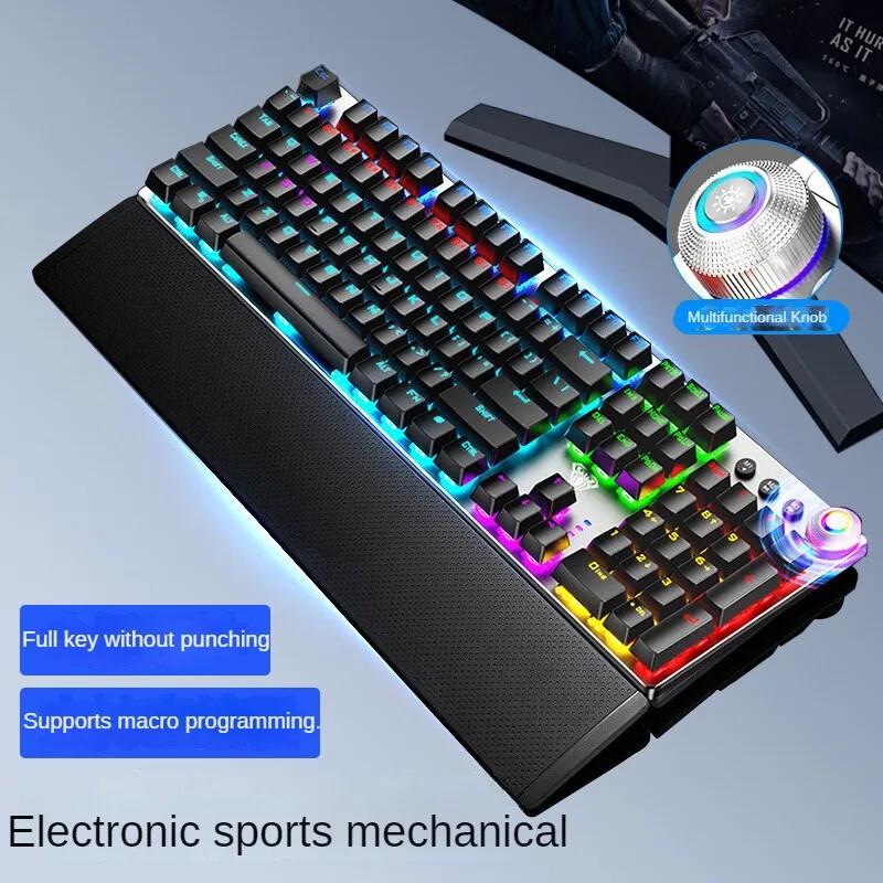 Aula F2058 Mechanical Gaming Keyboard, Wired 108 Keys with RGB Backlit, Magnetic Wrist Rest, Multimedia Knob, Anti-Ghosting for