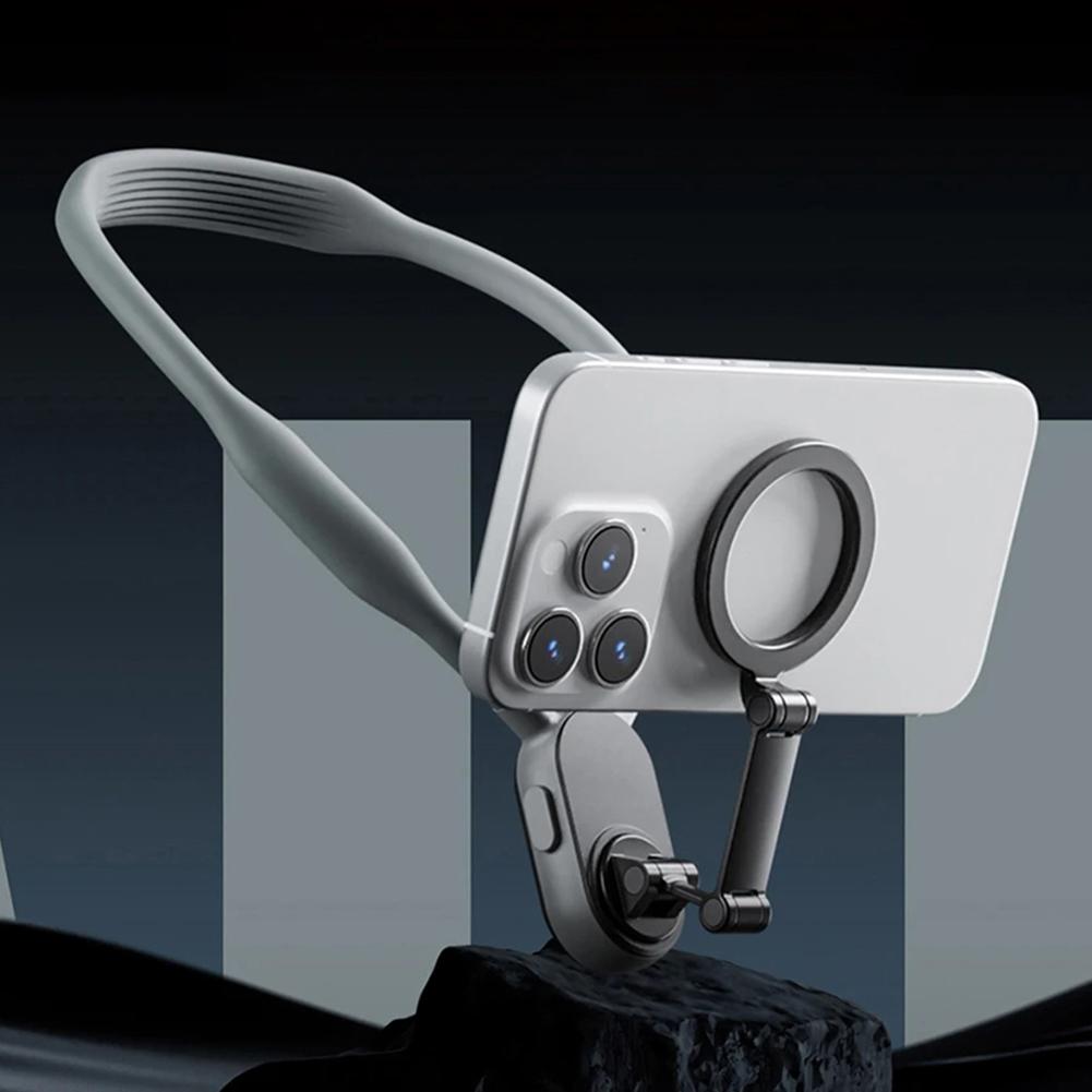 Magnetic Neck Mount POV/Vlog Selfie Phone Mount Angle Adjustable Silicone Hand Free Phone Neck Holder for Samsung Huawei