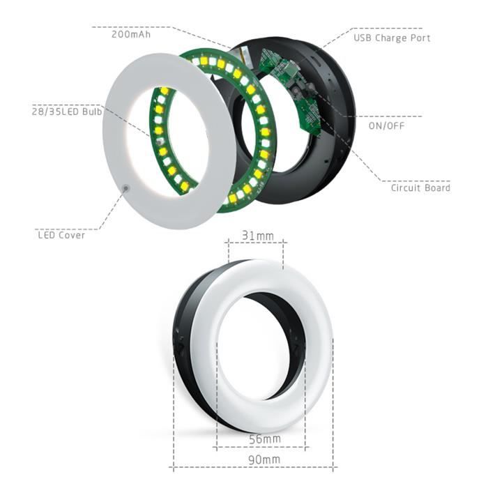 TEMPSA Rechargeable Selfie Ring Light Luminous Selfie Rings with White LED Light