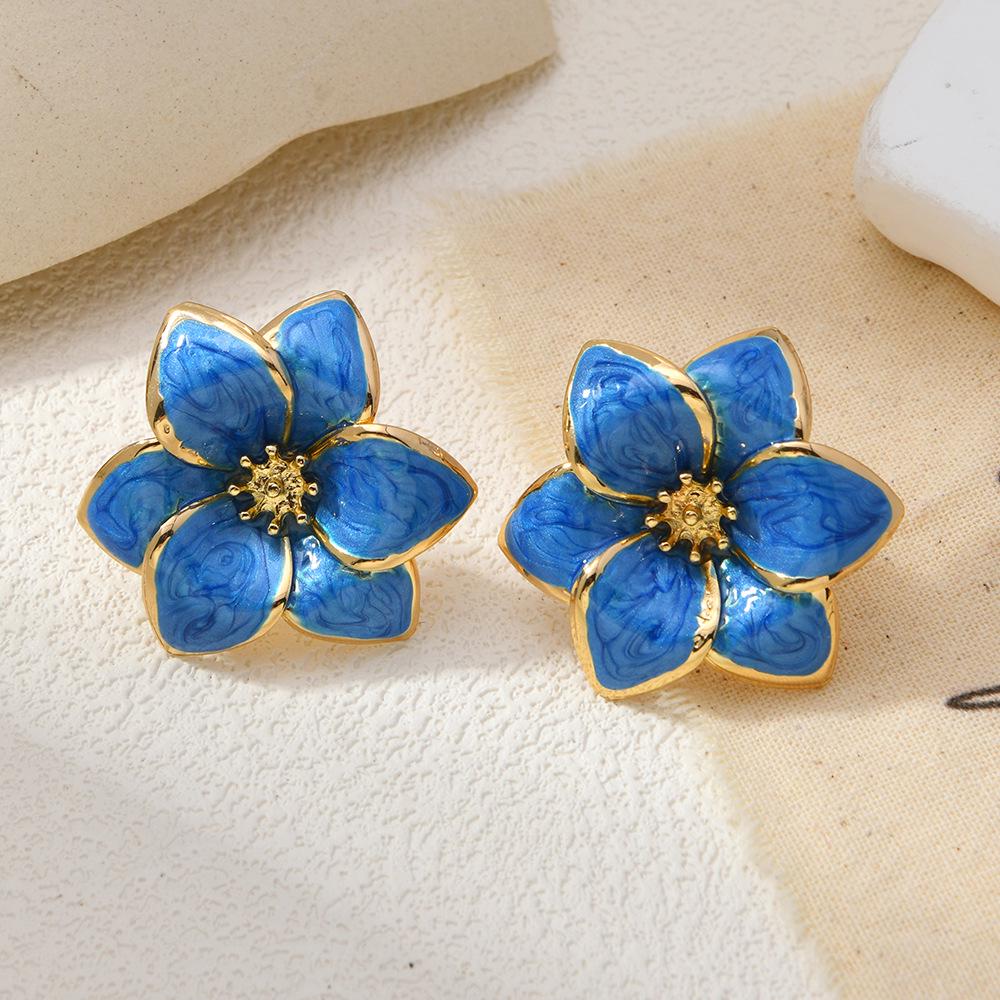 European & American Floral Stud Earrings - High-end, Colorful Drip Oil Design, Versatile Women's Accessories