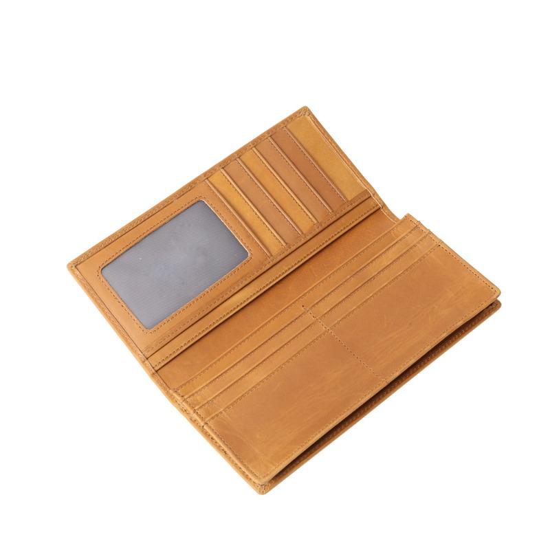 Crazy Horse Leather Men's Long Wallet, Two Fold Genuine Leather, Pure Top Layer Cowhide Wallet, Retro Wallet