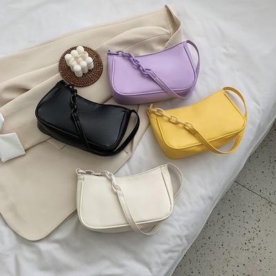 Female Leather Solid Color Chain Shopping Bag Retro Casual Women Totes Shoulder Bags Fashion Exquisite Handbag