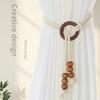 2Pcs Adjustable Drawstring Design Vintage Natural Wood Curtain Tiebacks - Elegant Window Decor for Living Room Bedroom - Standard & Sheer Curtains