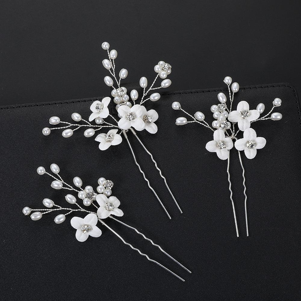 Mori pearl hairpin women's antique Hanfu hair accessories hand-woven ceramic flower hairpin U-clip hair accessories