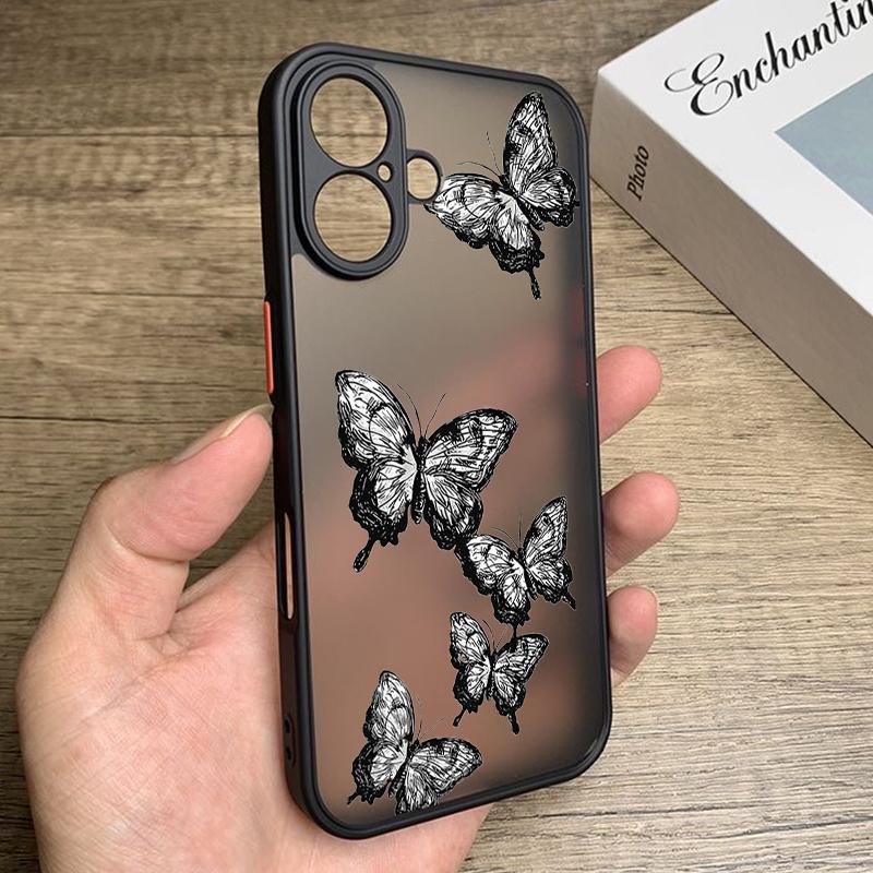 Simple Butterfly Print Case For iPhone 17 Air 16e 16 15 14 Pro Max 13 15 Pro 17 Pro 17 Shockproof Soft Edge Hard PC Matte Phone Cover