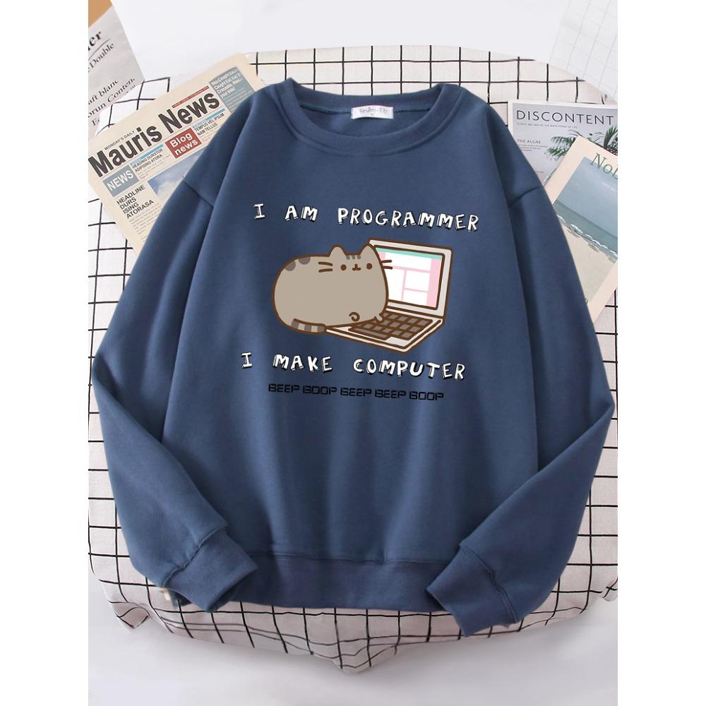 I Am Programmer I Make Computer Funny Cat Women Hoody Korean Fashion Sweatshirt Street Casual Clothes Hipster Loose Sportswear