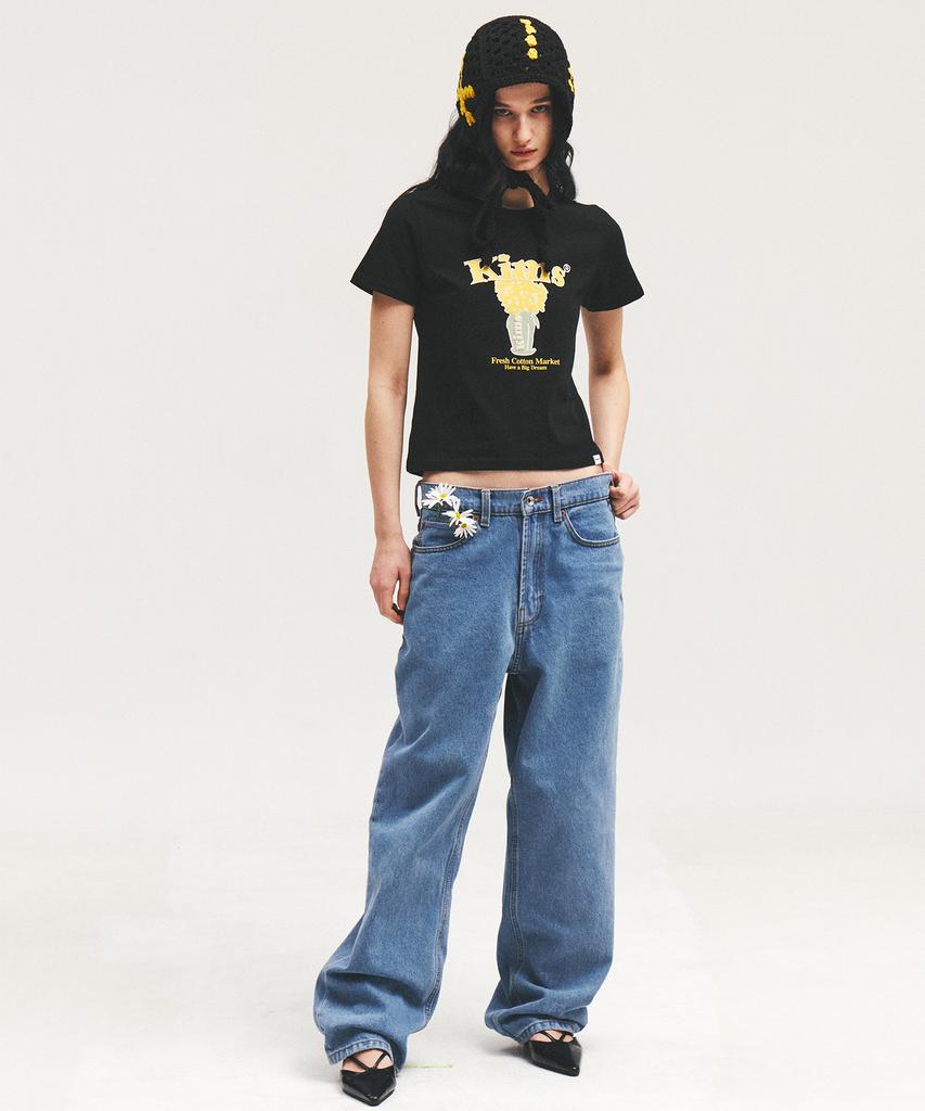Kimseupeulesikoteunmakes (Unisex) Popcorn Flower Tee Black