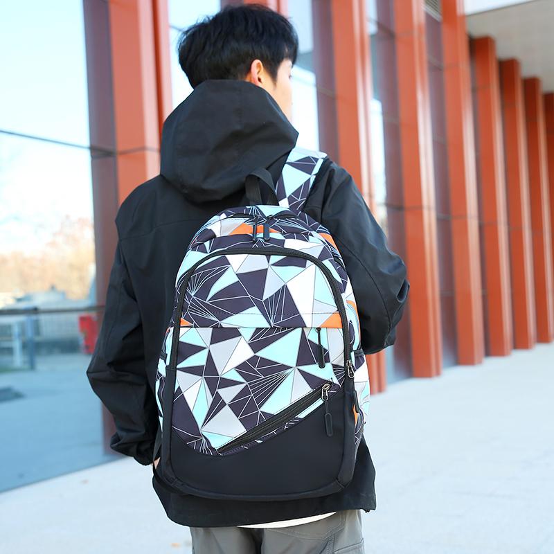 Middle School Schoolbag Geometric Printed Large Capacity Girls Boys Backpack
