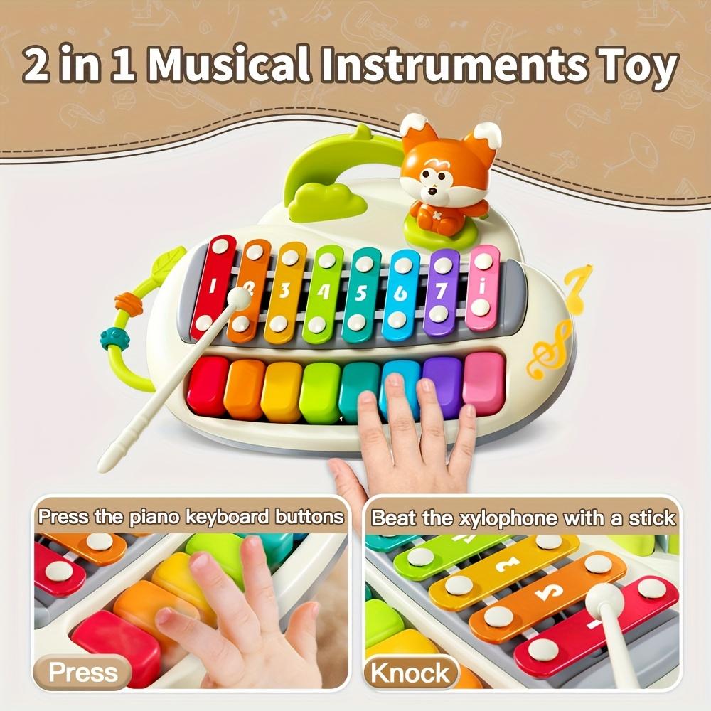 2-in-1 Baby Grand Piano Toy Keyboard with  Portable Sturdy Frame, Interactive Sound Buttons & Mallets for - Musical Learning