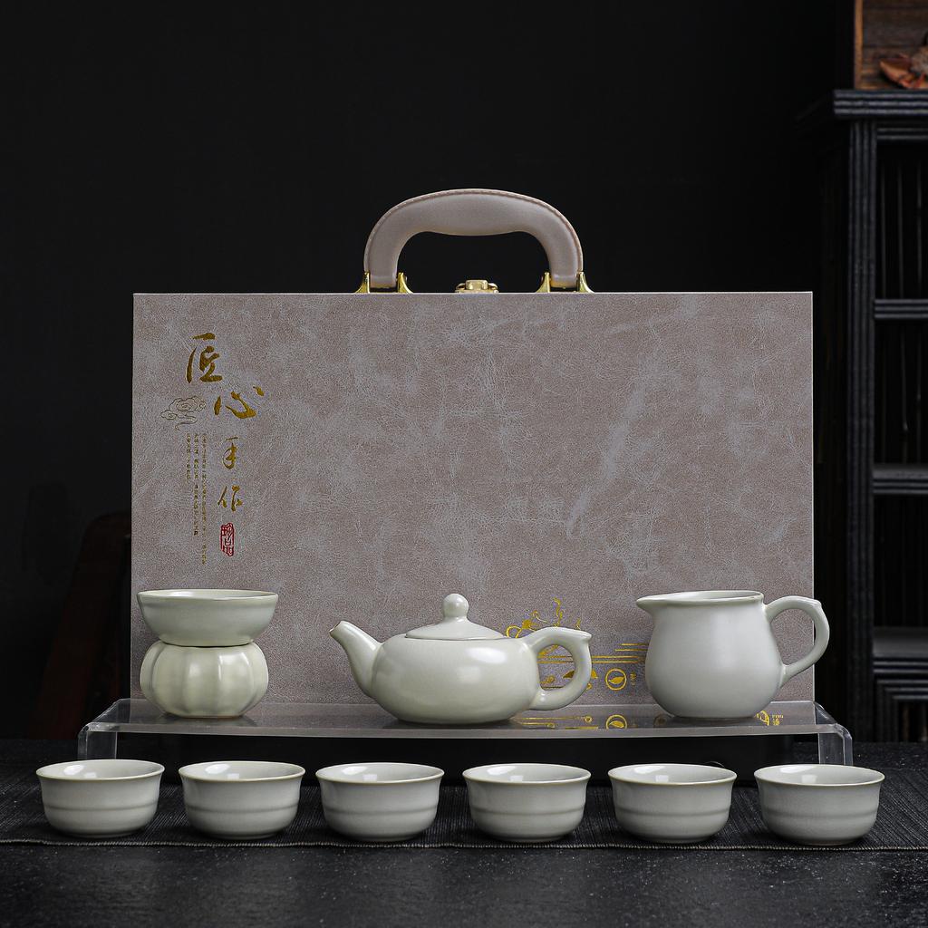 Ceramic Kung Fu tea set Household Ge kiln open teapot teacup high-end gift box business gift