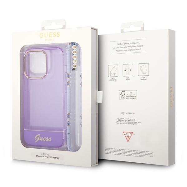 Etui do iPhone 14 Pro Max Guess Translucent Pearl Strap Fioletowe