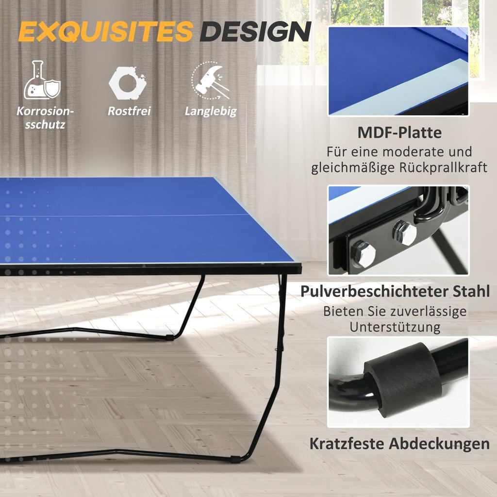 9FT Folding Tennis Table, with 8 Wheels, for Indoor Use, Blue