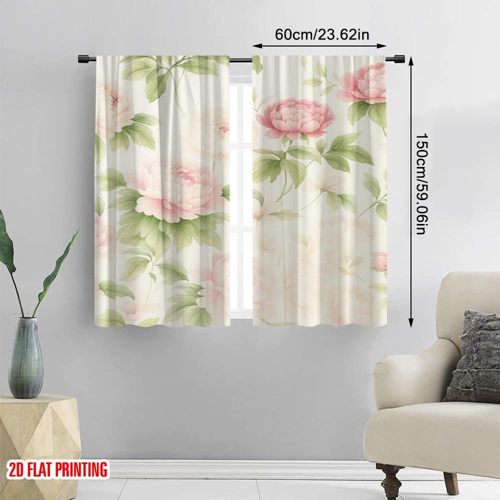 2 Stück, 2D-Flachdruck Beliebte Vorhangpaneele Pfingstrosentraum Polyesterstoff (ohne Stange) Dekorationen für Zuhause Perfekt für