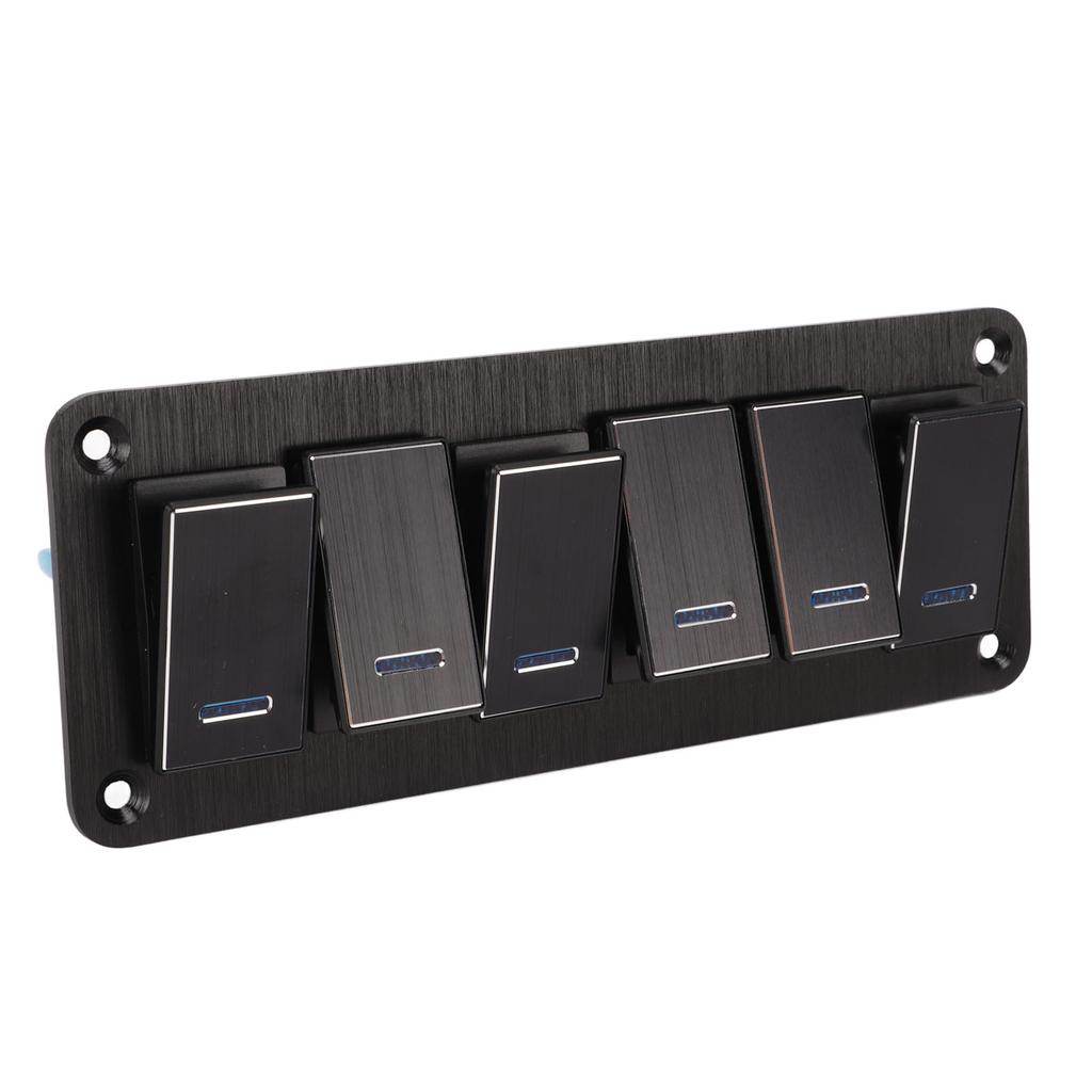 6 Gang Waterproof Toggle Switch Panel DC12V to 24V 3PIN Blue Background Light 30A Pre Wired for RV Yacht Car