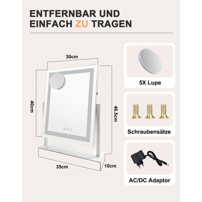 Miroir de maquillage lumineux - NETTLIFE - Hollywood - 30×40 cm - Blanc - Fixation murale