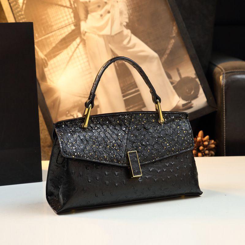 Borsa da Mano da Donna di Alta Gamma con Texture, Modello Struzzo Kelly, Piccola Borsa a Spalla Singola o a Tracolla, Borsa da Donna