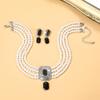 Multi-layer Bridal Anti-Pearl Earrings Necklace Geometric Crystal Full Diamond Necklace Set Choker Female