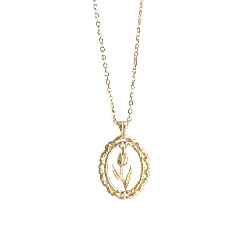 Eternal Love Tulip Pendant Necklace: Gold-Plated S925 Sterling Silver, Vintage Lace Design