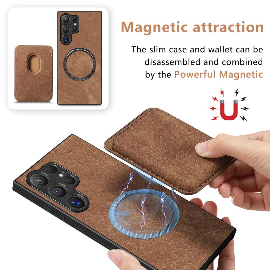 PU Leather for Magsafe Case for Samsung Galaxy S25 S24 S26 Ultra S22 S23 Plus FE A56 A57 Cover with Magnetic Card Holder XLD12