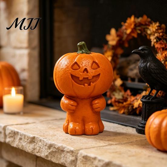 Seasonal Home Decorations Halloween Patchwork Ghost/Pumpkin Man Statue Ornament, Resin Creative Desktop Figurine, Unique Holiday Gifts Cute Sculpture