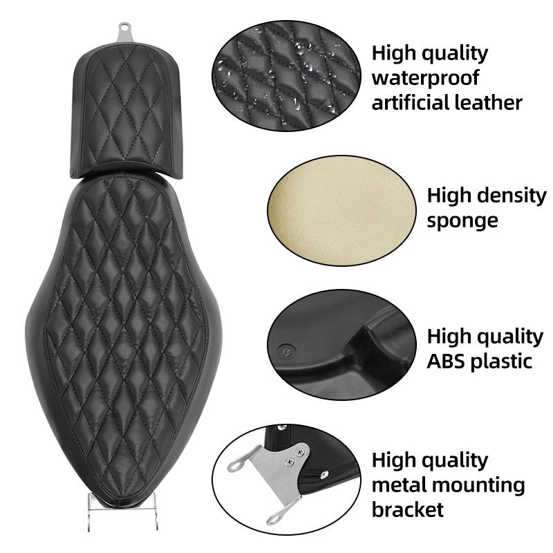 For Harley Sportster XL 883 1200 Iron 883 04-18 Motorcycle Diamond Stitched Two-Up Front Driver Rear Passenger Cushion Seat Pad