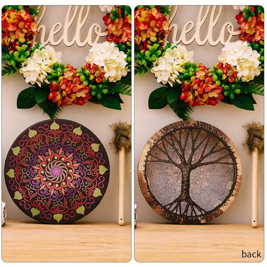 1 Set Shaman Drum with Drumstick Holiday Decoration Ethnic Style Bohemian Small Sound Healer Drum Percussion Instrument