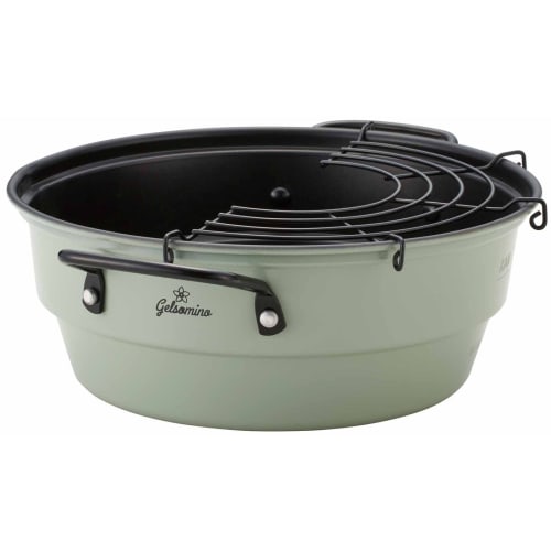 Mannen Gelsomino Tempura Pot with Deep Frying Rack, 23cm, Induction Compatible, Tiered Design, with Spout, Silicone Coating, and Strainer for Easy Oil