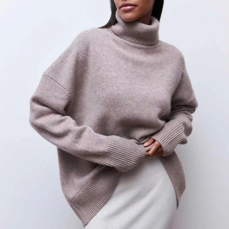 

Вязаные топы, однотонная свободная одежда с длинными рукавами, осенне-зимние модные пуловеры, женские свитера с воротником 30404 XL светло-фиолетовый