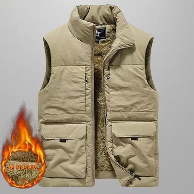 Autumn Winter Men's Velvet Thickened Vest Outdoor Workwear Warm Multi-pocket Jacket
