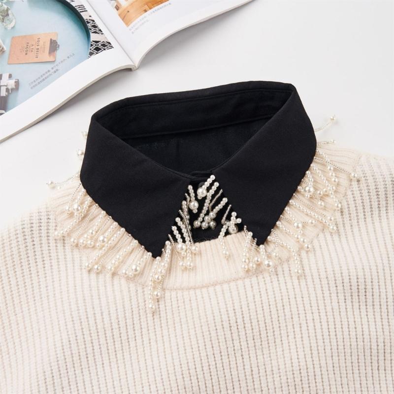 Jeweled Half Shirt False Collar Beaded Pearls Spread Lapel Versatile Art Collar Sweet Shawl False Decorative Shawl