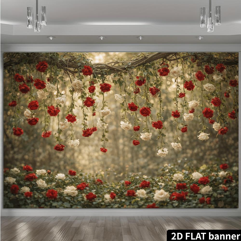 1Pcs Red White Rose Hanging Flowers Scene Decoration Background Wedding Backdrop Decorations For Photo Studio Booth Party