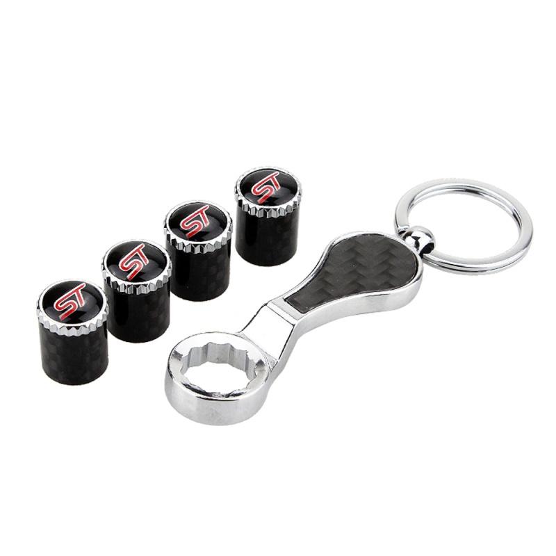Car Styling Carbon Fiber Wheel Tire Valve Stem Caps ST Logo Fit for Ford Focus 2 3 Mondeo MK5 Kuga Fiesta Fusion Mustang Auto Accessories