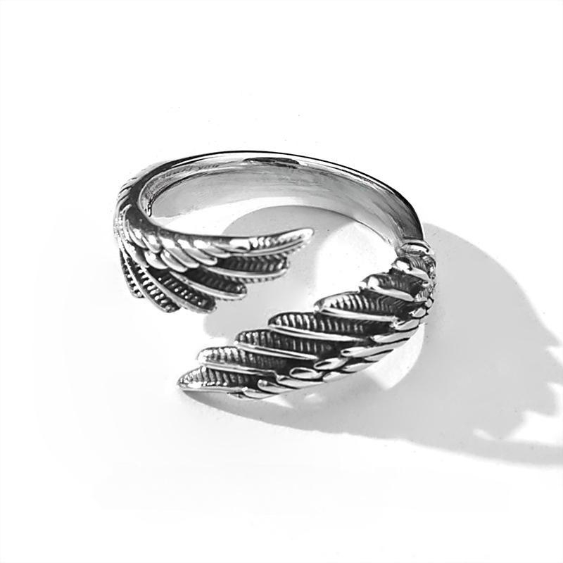 Angel Wings Men's and Women's Simple Retro Personality Creative High Sense Versatile Feather Ring