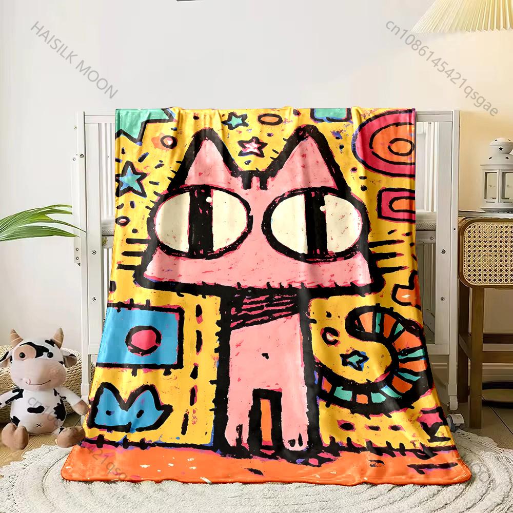 

1PC Cartoon style pink cat Print Adult Children Warm Blankets Home Travel Car Soft Comfortable Suitable for all seasons 75x100cm