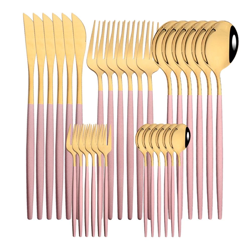 30pcs Gold Dinnerware Set Stainless Steel Dinner Knife Fork Coffee Spoon Teaspoon Flatware Dishwasher Safe Kitchen Tableware Set