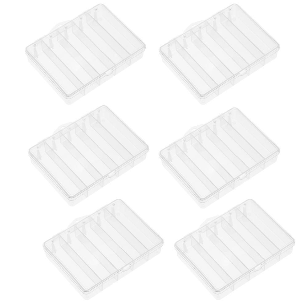 6pcs 5 Grid Compartment Fishing Lure Box Clear PVC Bait Storage Case  For Fishing Gear