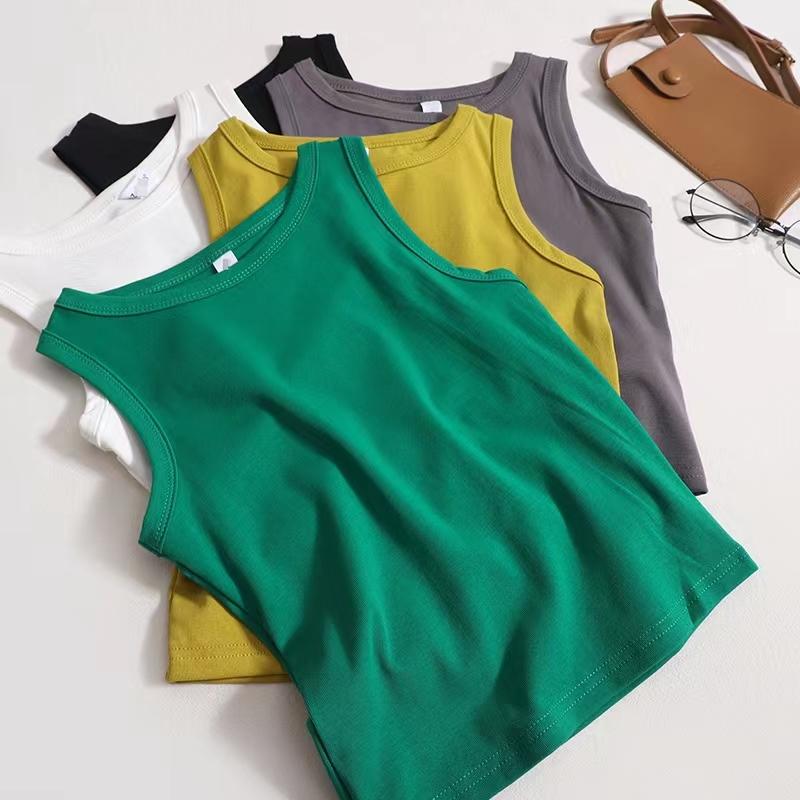 

ITOOLIN женские хлопковые топы на бретелях, повседневные вязаные топы с круглым вырезом, однотонные тонкие топы без рукавов, женские базовые топы на бретелях